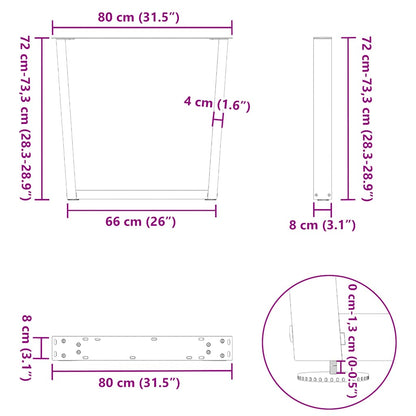 Nohy K Jídelnímu Stolu Ve Tvaru V, 3 Ks, Černé, 80 X (72-73,3) Cm, Ocel