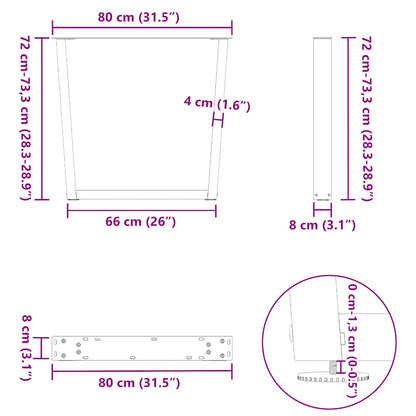 Nohy K Jídelnímu Stolu Ve Tvaru V, 3 Ks, Bílé, 80 X (72-73,3) Cm, Ocel