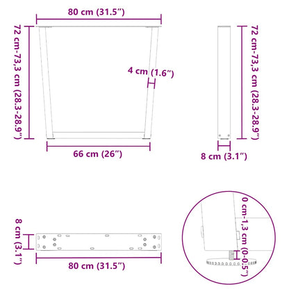 Nohy K Jídelnímu Stolu Ve Tvaru V, 3 Ks, Antracitové, 80 X (72-73,3) Cm, Ocel