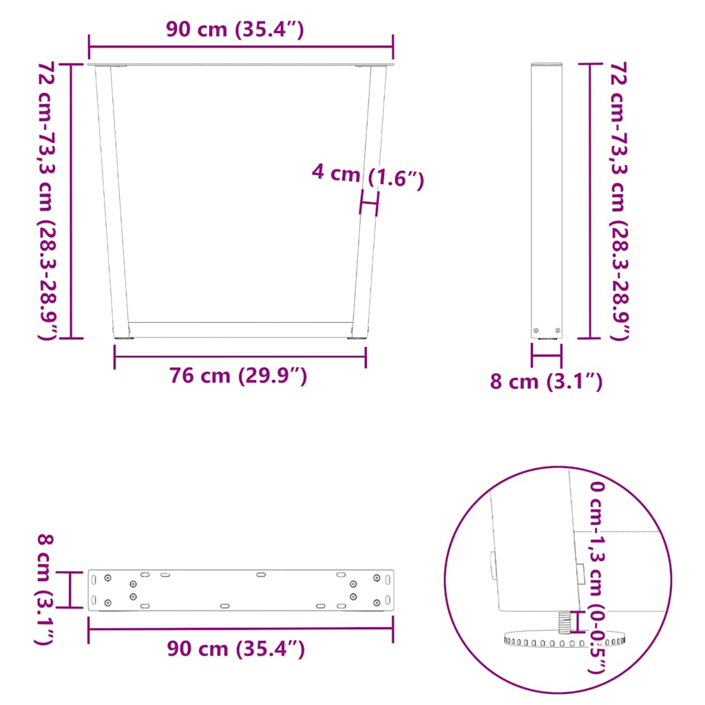 Nohy K Jídelnímu Stolu Ve Tvaru V, 3 Ks, Černé, 90 X (72-73,3) Cm, Ocel