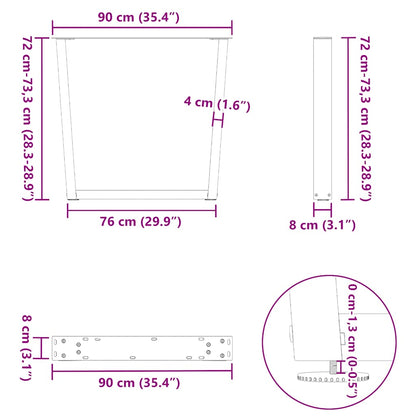 Nohy K Jídelnímu Stolu Ve Tvaru V, 3 Ks, Černé, 90 X (72-73,3) Cm, Ocel