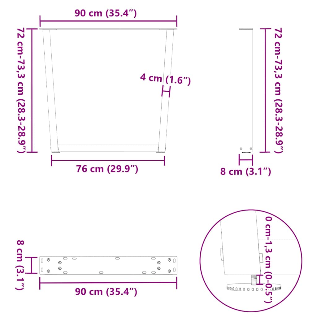 Nohy K Jídelnímu Stolu Ve Tvaru V, 3 Ks, Antracitové, 90 X (72-73,3) Cm, Ocel