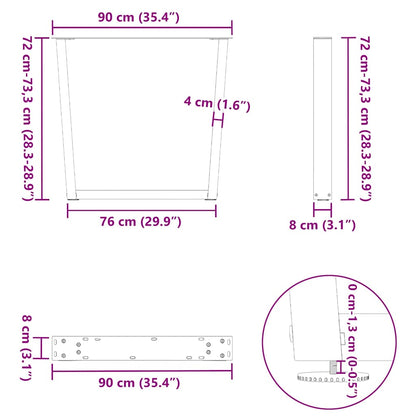 Nohy K Jídelnímu Stolu Ve Tvaru V, 3 Ks, Antracitové, 90 X (72-73,3) Cm, Ocel