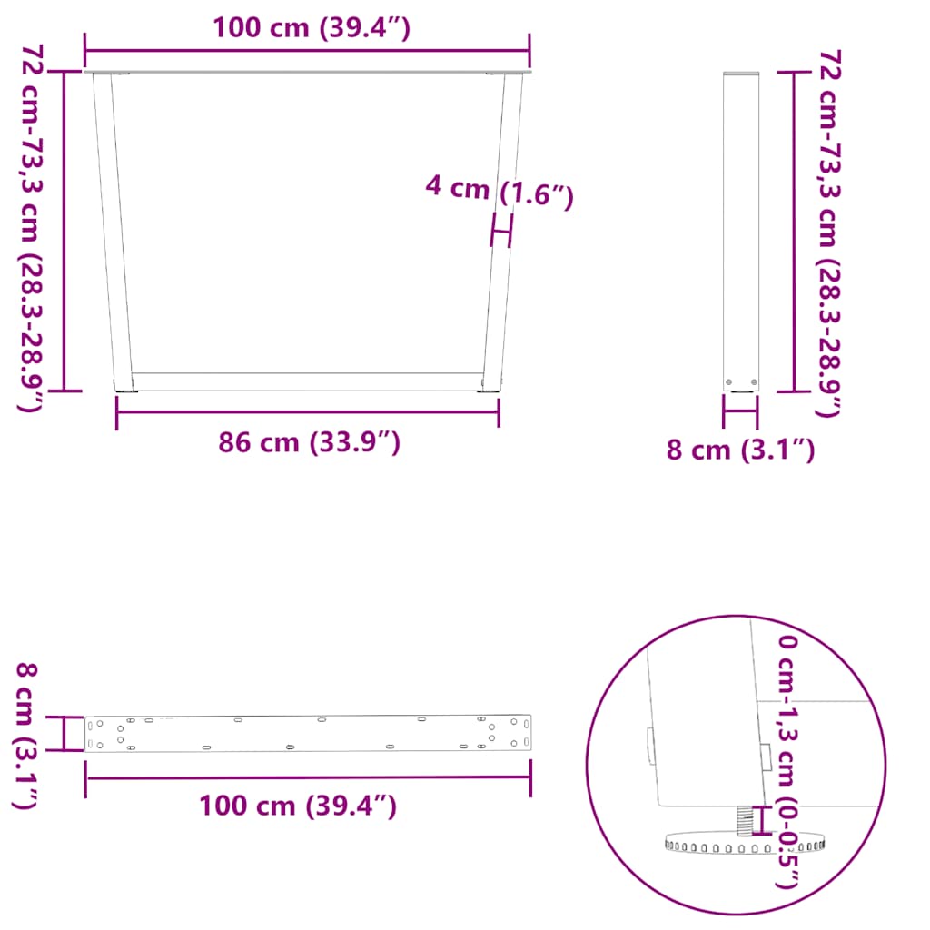Nohy K Jídelnímu Stolu Ve Tvaru V, 3 Ks, Bílé, 100 X (72-73,3) Cm, Ocel
