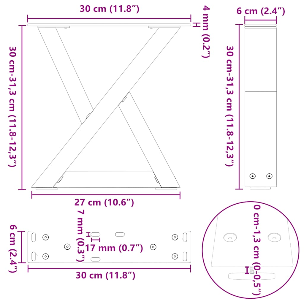 Nohy Konferenčního Stolku 2 Ks Antracitové 30 X (30-31,3) Cm Ocelové