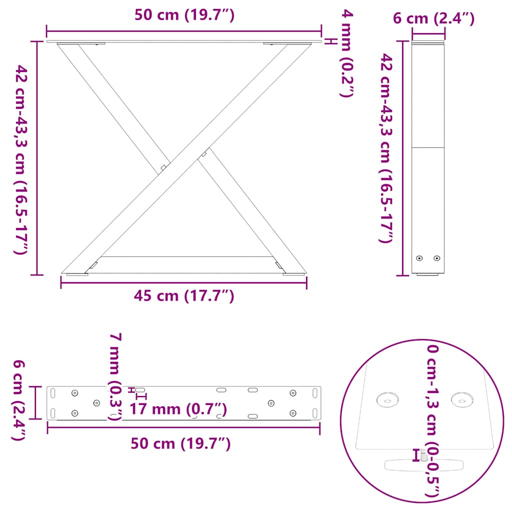 Nohy Konferenčního Stolku 2 Ks Antracitové 50 X (42-43,3) Cm Ocelové
