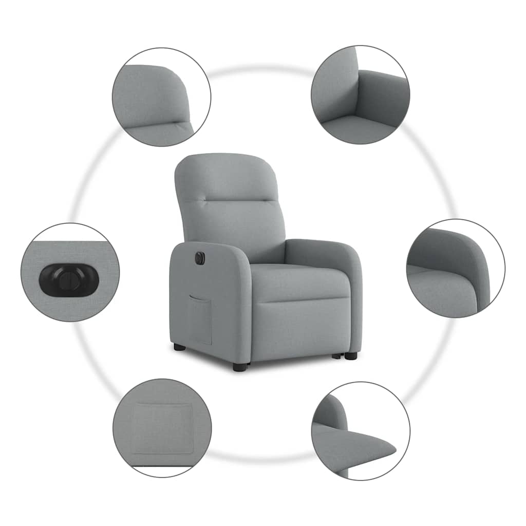 Elektrické Zvedací Polohovací Křeslo Světle Šedé Textil Světle Šedá