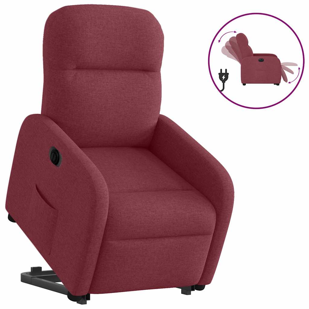 Elektrické Zvedací Masážní Polohovací Křeslo Vínové Textil Vínová Červená