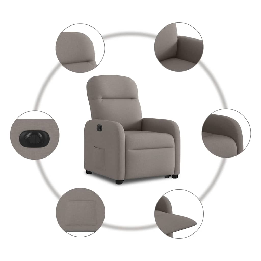 Elektrické Zvedací Polohovací Křeslo Textil Taupe