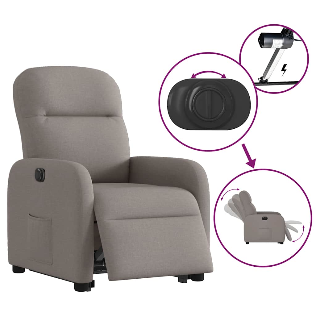 Elektrické Zvedací Polohovací Křeslo Textil Taupe