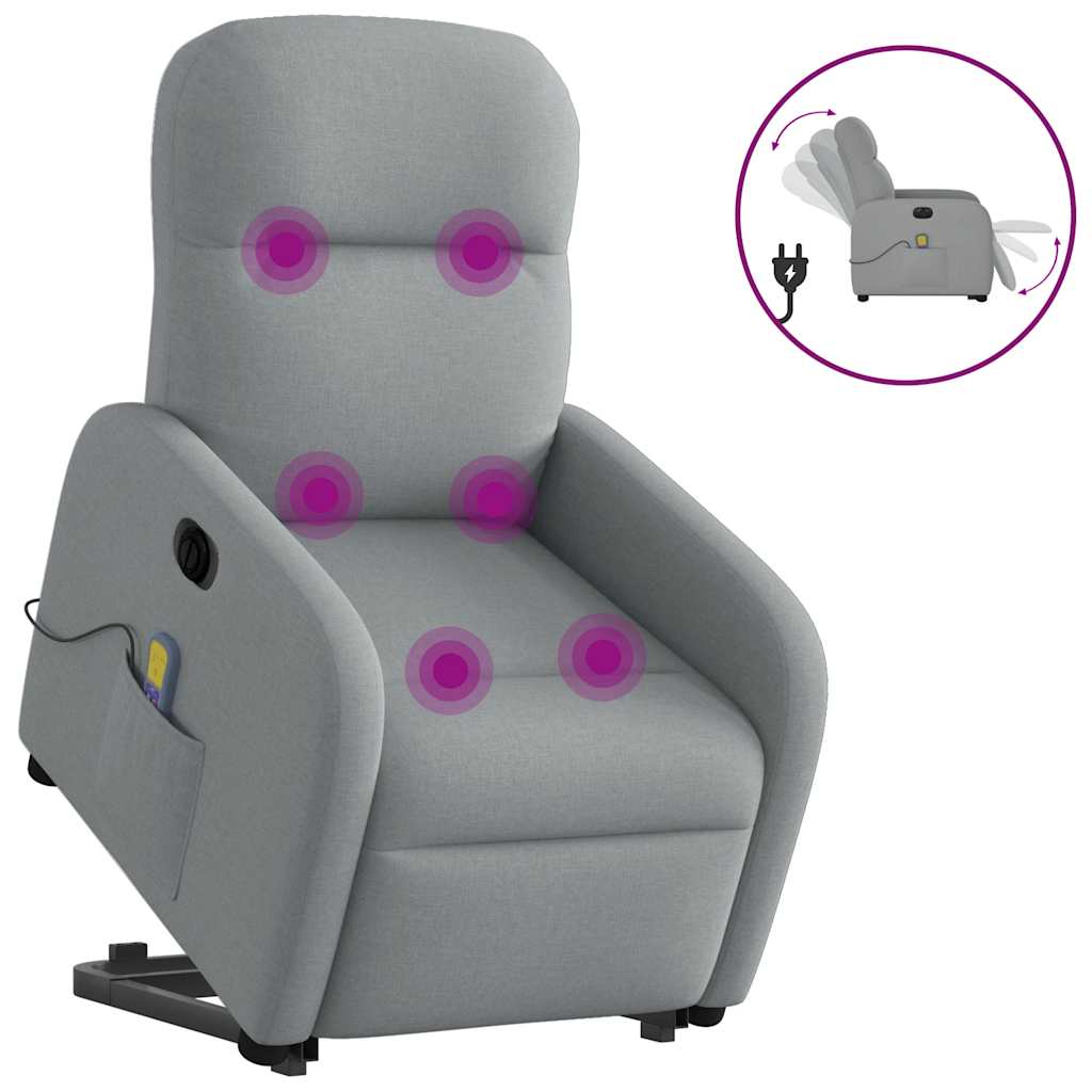 Elektrické Zvedací Polohovací Křeslo Světle Šedé Textil Světle Šedá