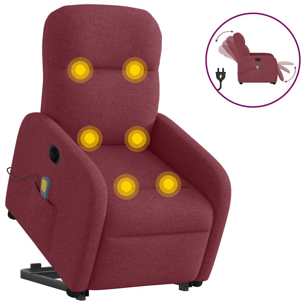 Elektrické Zvedací Masážní Polohovací Křeslo Vínové Textil Vínová Červená