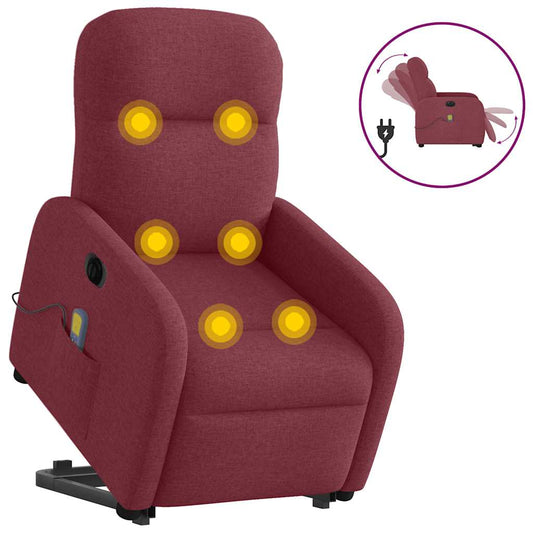 Elektrické Zvedací Masážní Polohovací Křeslo Vínové Textil Vínová Červená