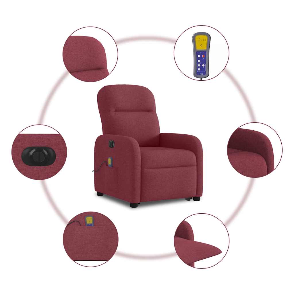 Elektrické Zvedací Masážní Polohovací Křeslo Vínové Textil Vínová Červená