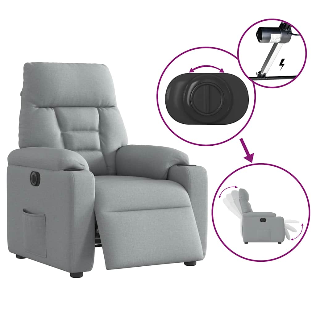 Elektrické Polohovací Křeslo Světle Šedé Textil