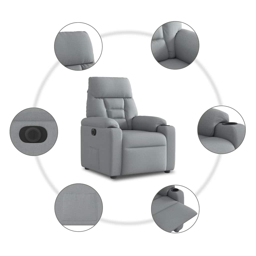 Elektrické Polohovací Křeslo Světle Šedé Textil