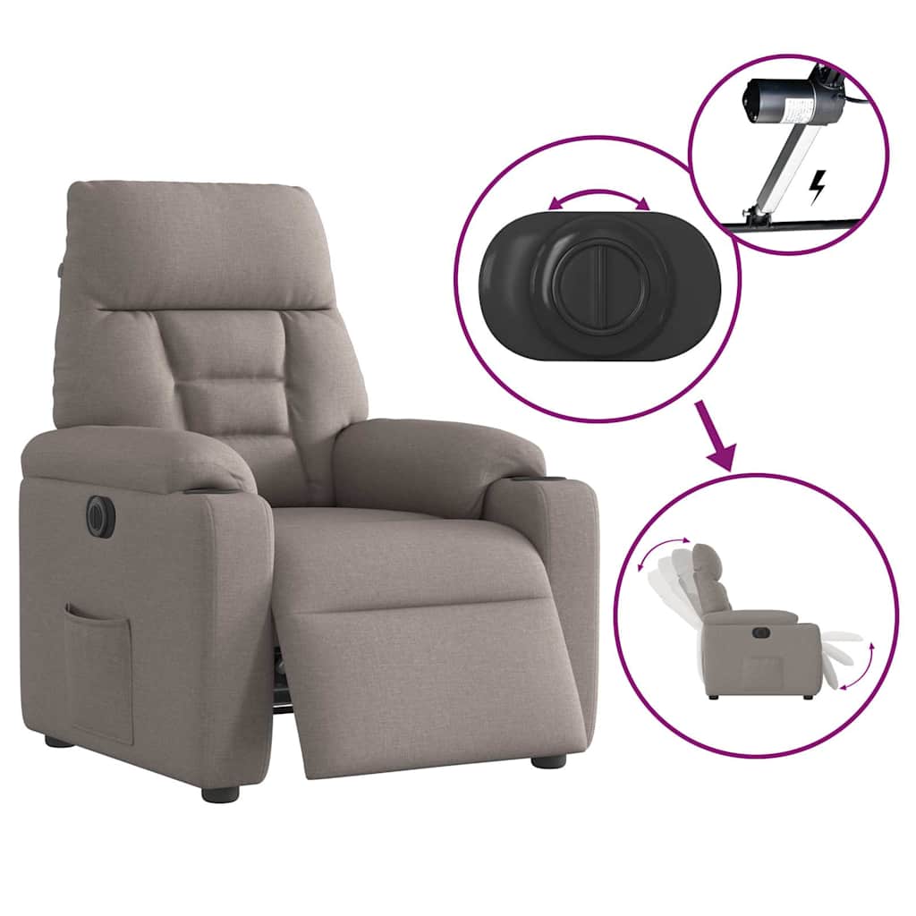 Elektrické Polohovací Křeslo Taupe Textil