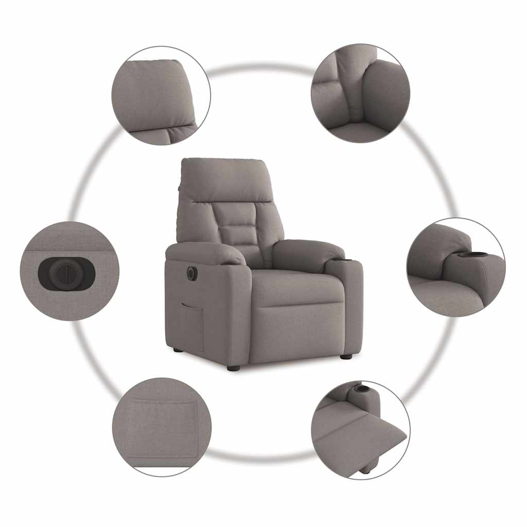 Elektrické Polohovací Křeslo Taupe Textil