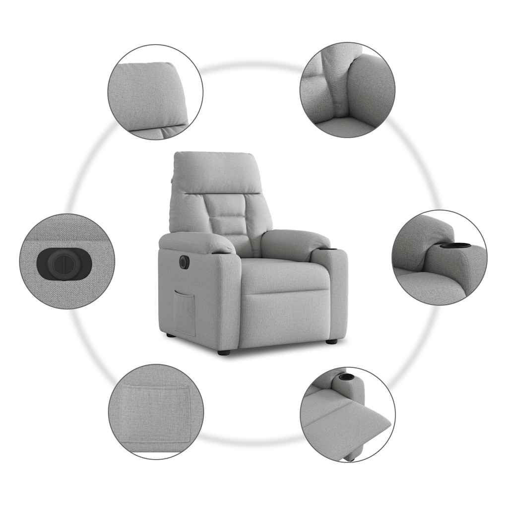 Elektrické Polohovací Křeslo Obláčkově Šedé Textil
