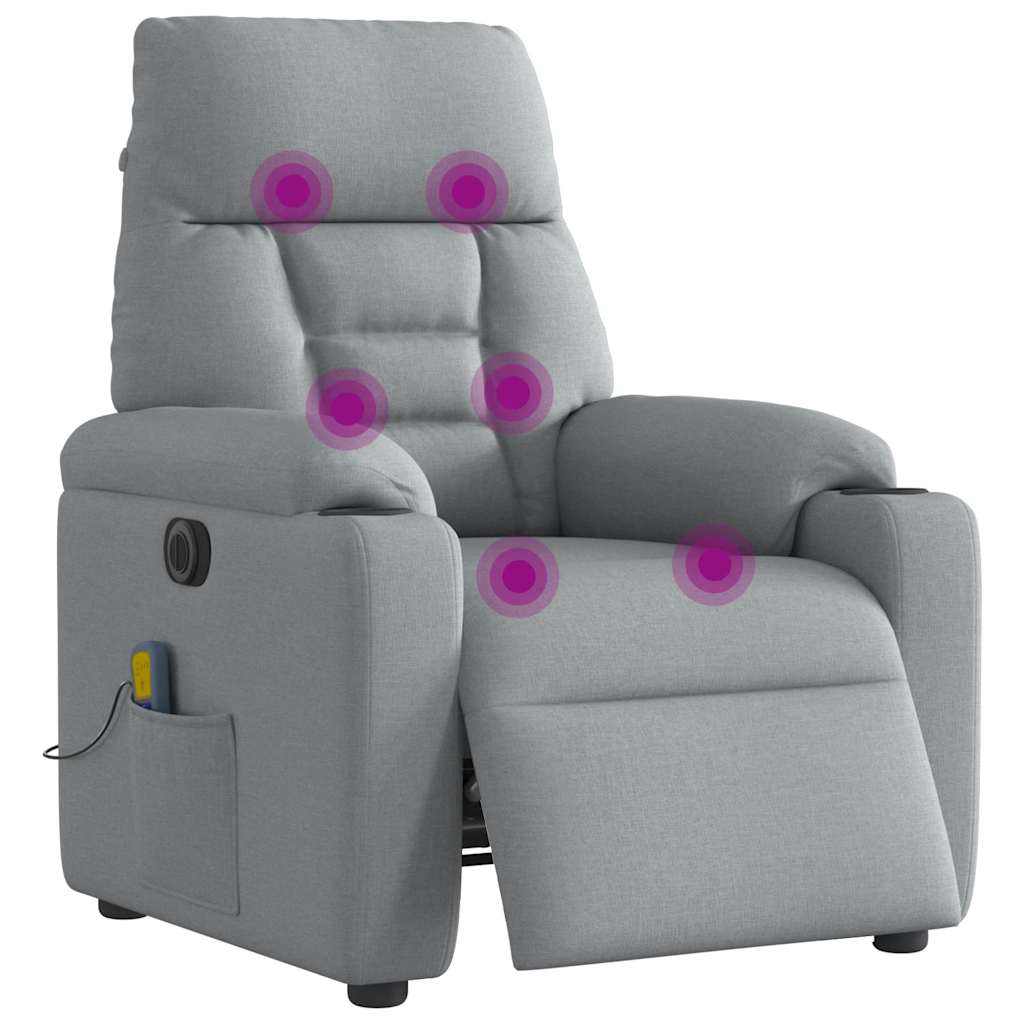 Elektrické Masážní Polohovací Křeslo Světle Šedé Textil
