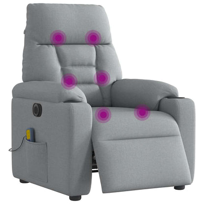 Elektrické Masážní Polohovací Křeslo Světle Šedé Textil