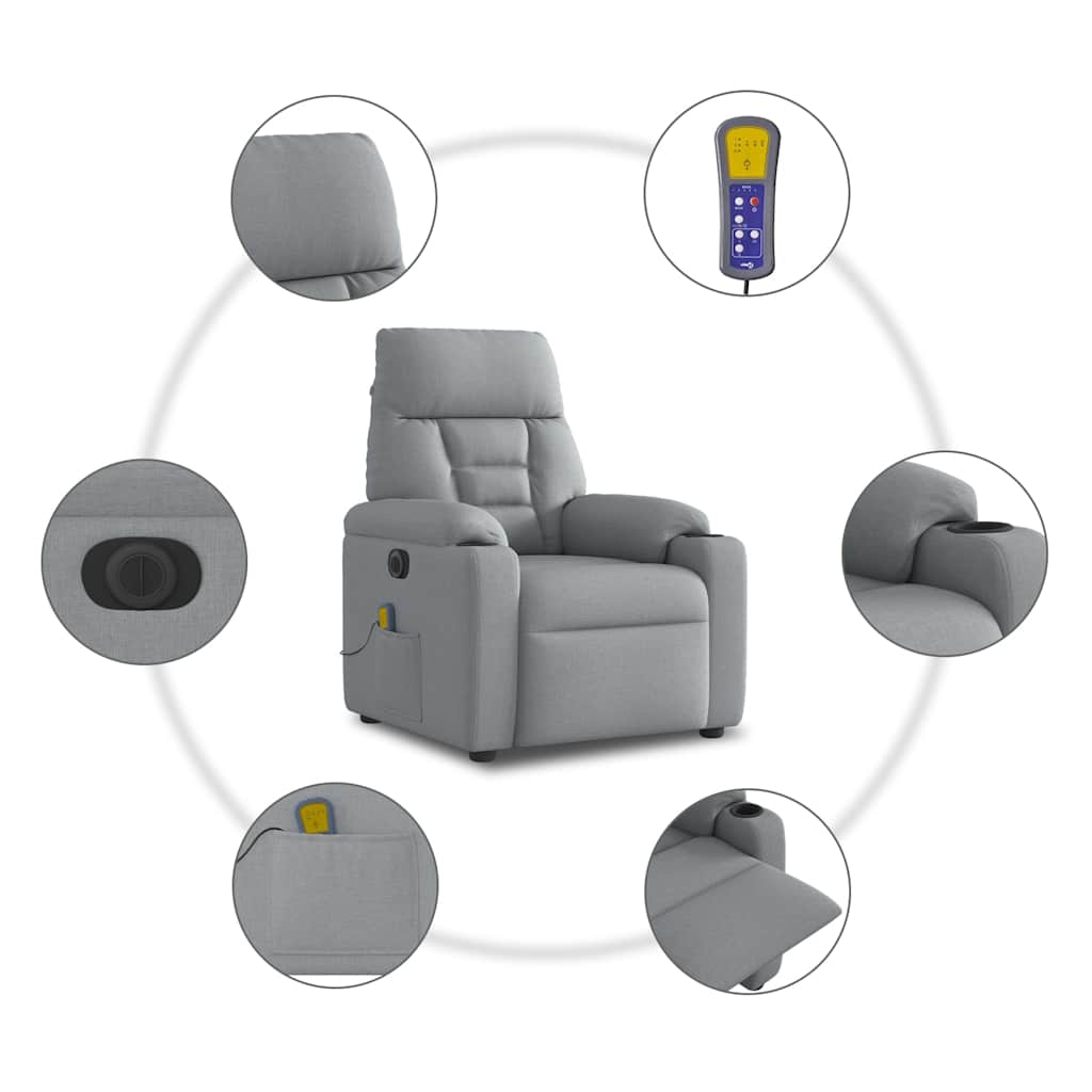 Elektrické Masážní Polohovací Křeslo Světle Šedé Textil