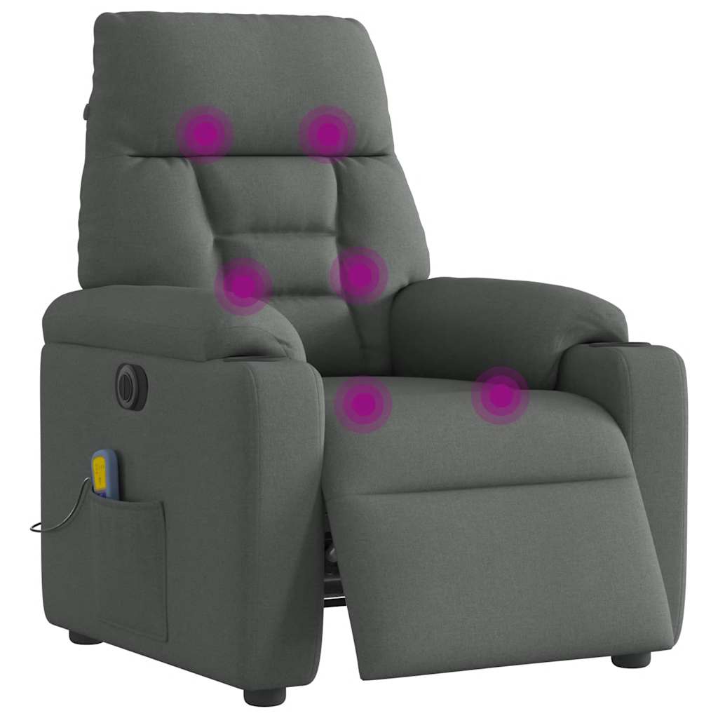 Elektrické Masážní Polohovací Křeslo Tmavě Šedé Textil