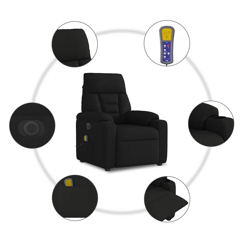 Elektrické Masážní Polohovací Křeslo Černé Textil