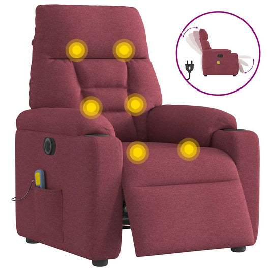 Elektrické Masážní Polohovací Křeslo Vínové Textil