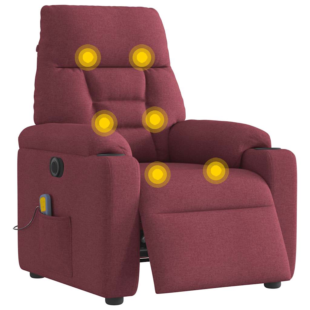 Elektrické Masážní Polohovací Křeslo Vínové Textil