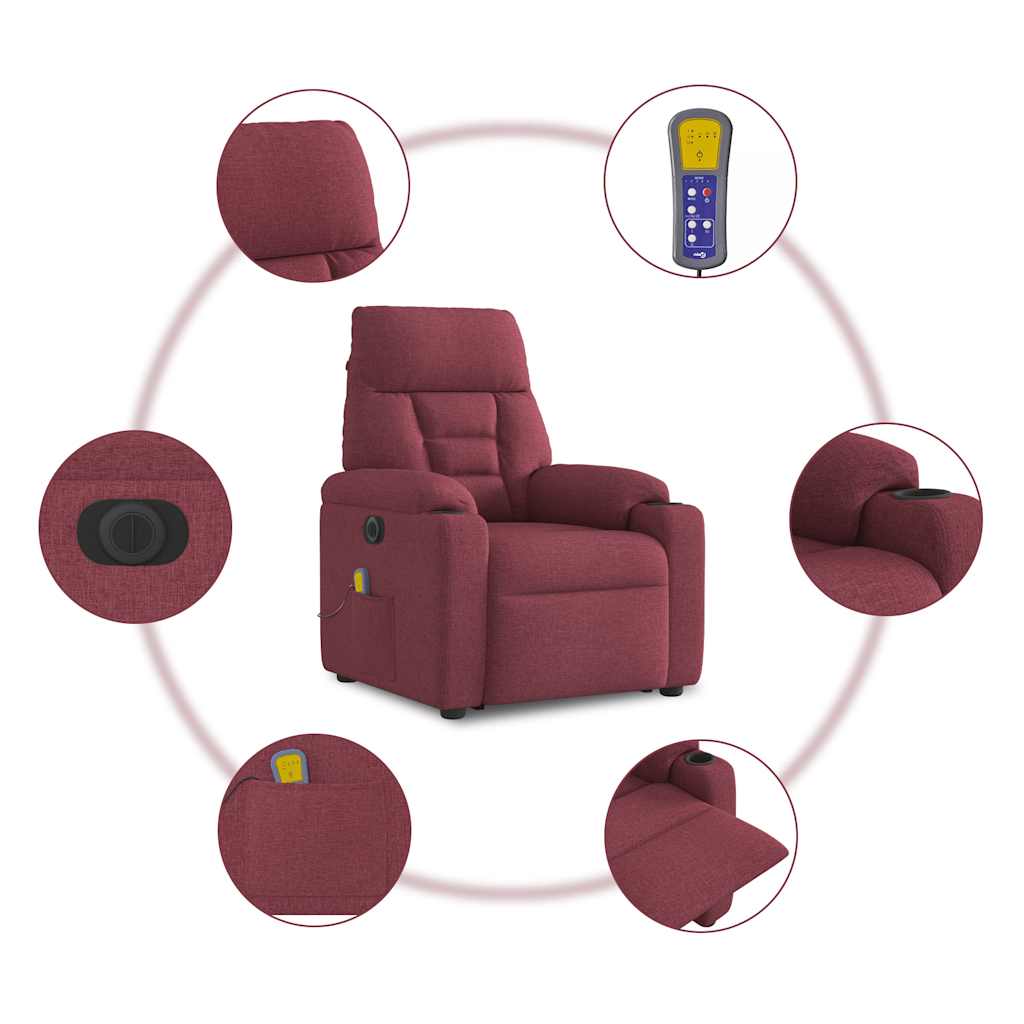 Elektrické Masážní Polohovací Křeslo Vínové Textil