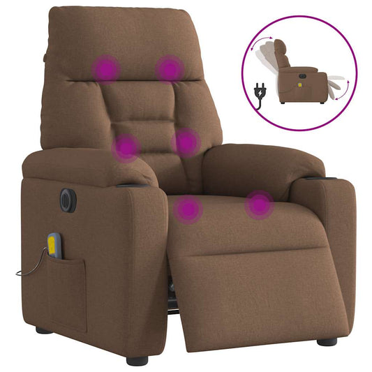Elektrické Masážní Polohovací Křeslo Hnědé Textil