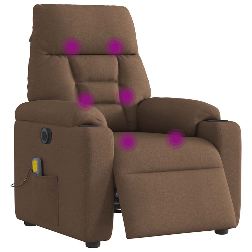 Elektrické Masážní Polohovací Křeslo Hnědé Textil