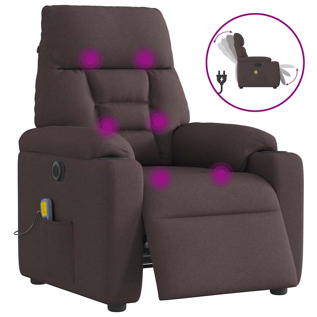 Elektrické Masážní Polohovací Křeslo Tmavě Hnědé Textil