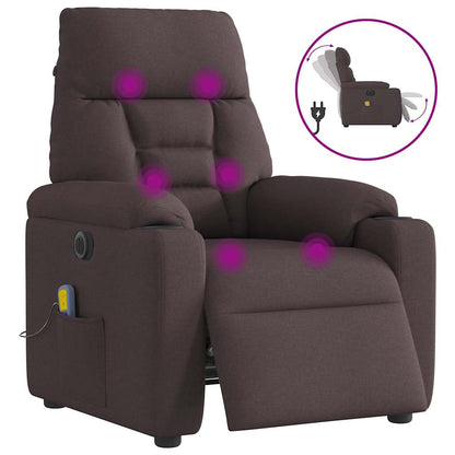 Elektrické Masážní Polohovací Křeslo Tmavě Hnědé Textil
