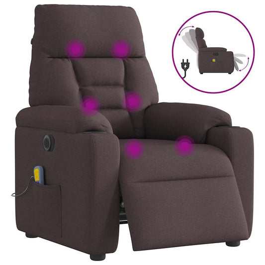 Elektrické Masážní Polohovací Křeslo Tmavě Hnědé Textil