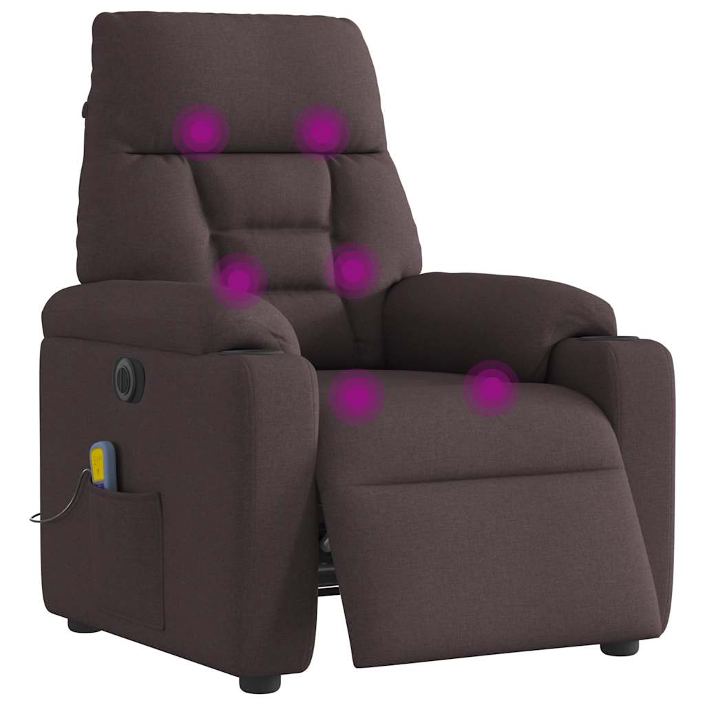Elektrické Masážní Polohovací Křeslo Tmavě Hnědé Textil