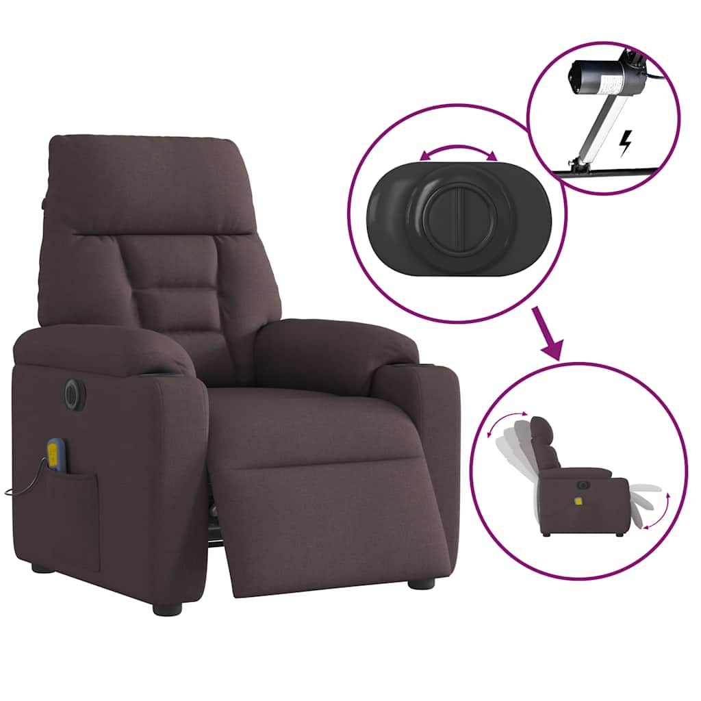 Elektrické Masážní Polohovací Křeslo Tmavě Hnědé Textil