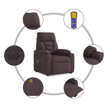 Elektrické Masážní Polohovací Křeslo Tmavě Hnědé Textil