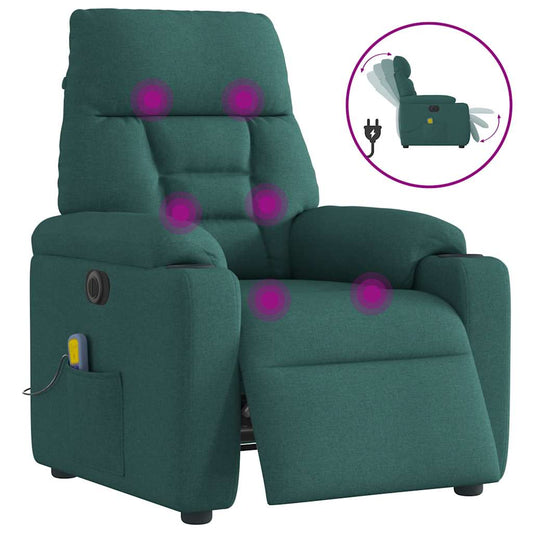 Elektrické Masážní Polohovací Křeslo Tmavě Zelené Textil