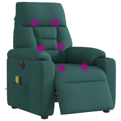 Elektrické Masážní Polohovací Křeslo Tmavě Zelené Textil
