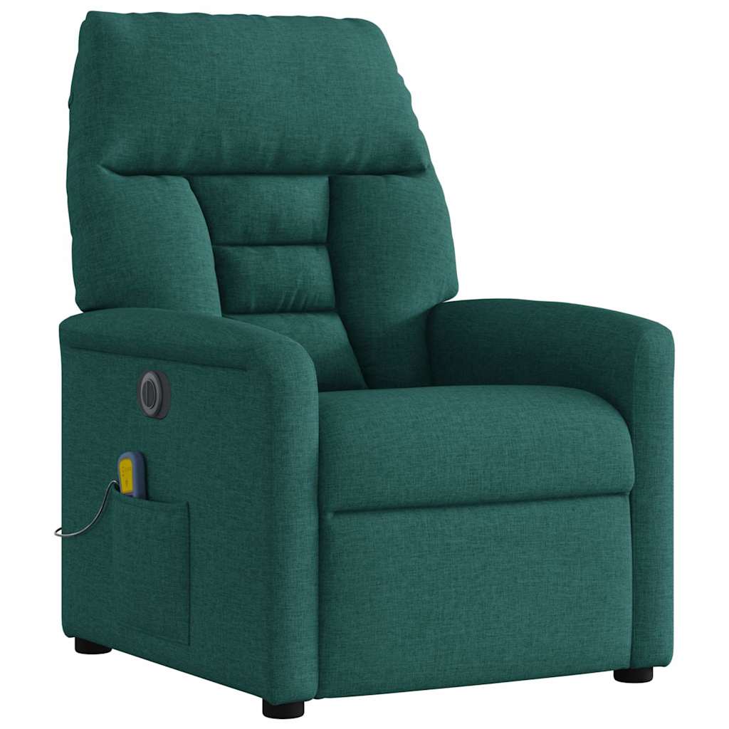 Elektrické Masážní Polohovací Křeslo Tmavě Zelené Textil