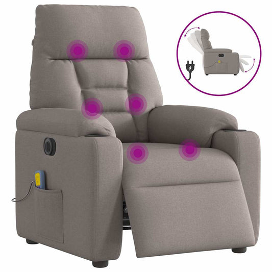 Elektrické Masážní Polohovací Křeslo Taupe Textil