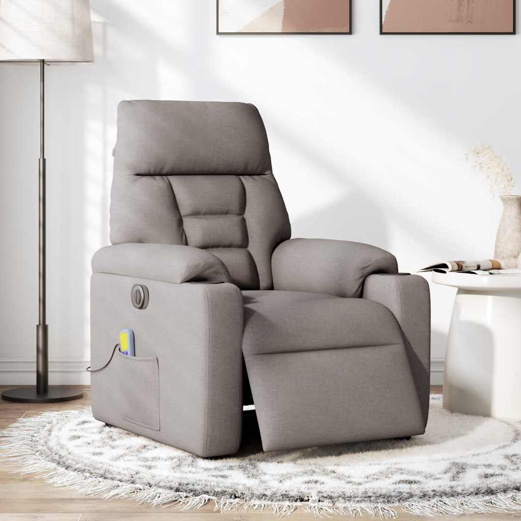 Elektrické Masážní Polohovací Křeslo Taupe Textil