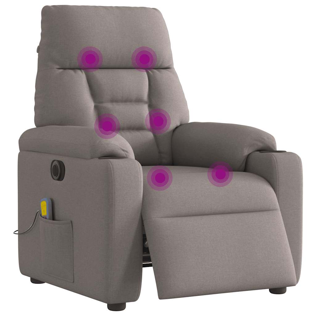 Elektrické Masážní Polohovací Křeslo Taupe Textil