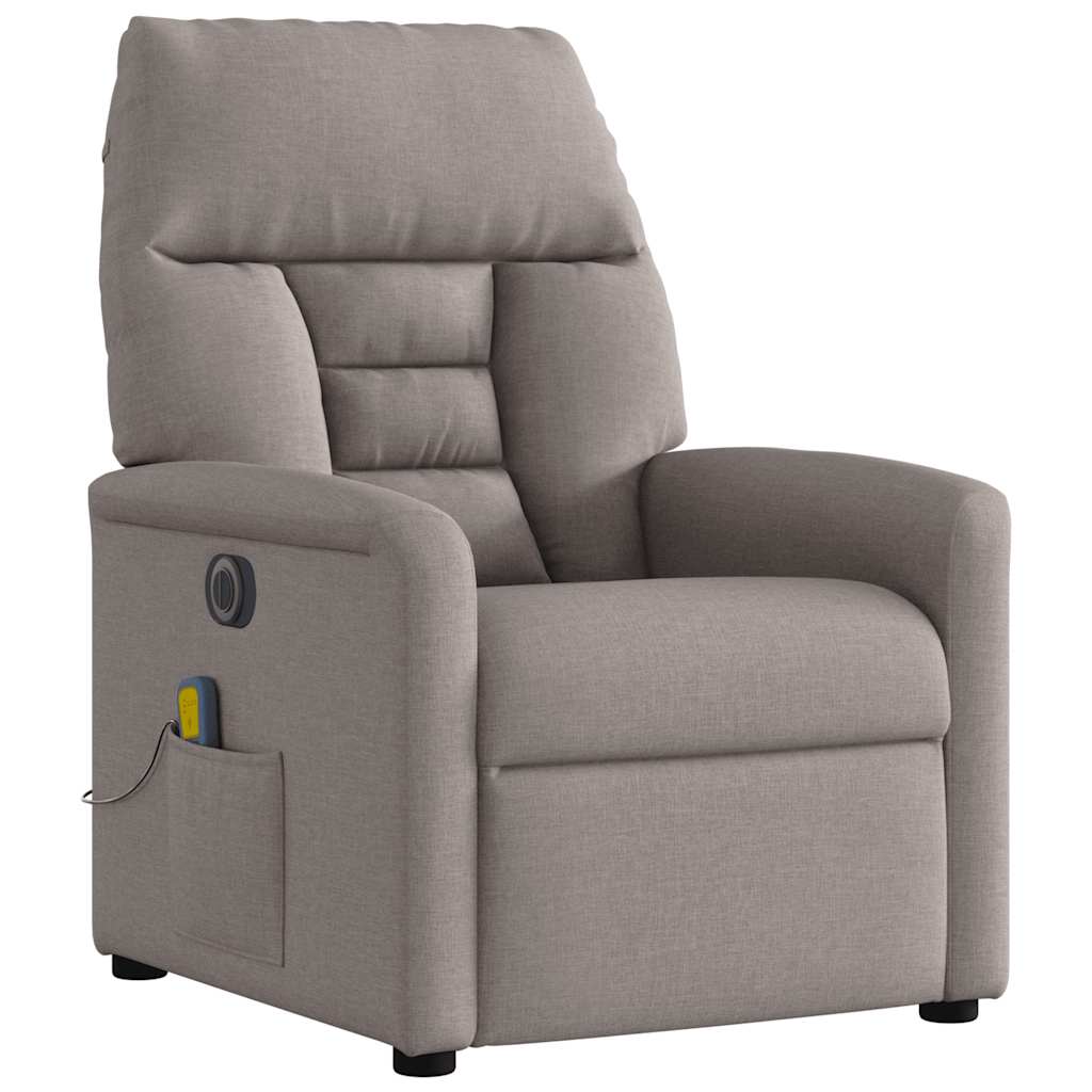 Elektrické Masážní Polohovací Křeslo Taupe Textil