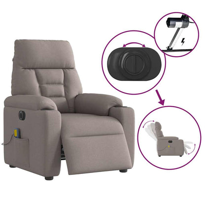 Elektrické Masážní Polohovací Křeslo Taupe Textil