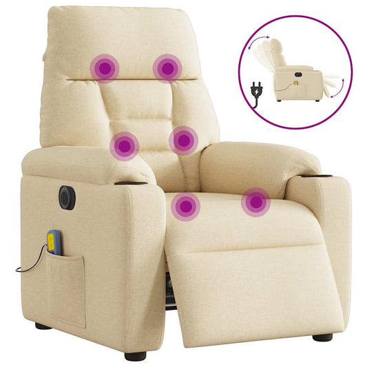 Elektrické Masážní Polohovací Křeslo Krémové Textil