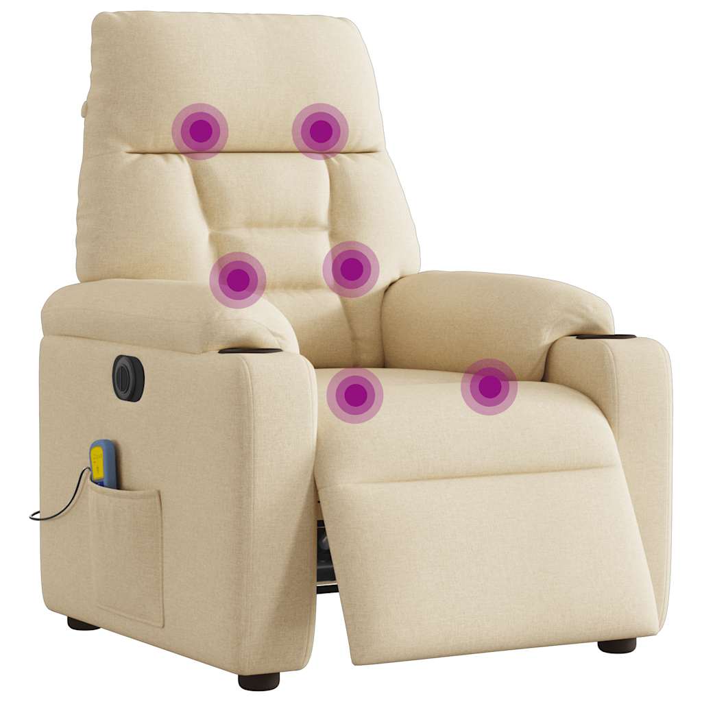 Elektrické Masážní Polohovací Křeslo Krémové Textil