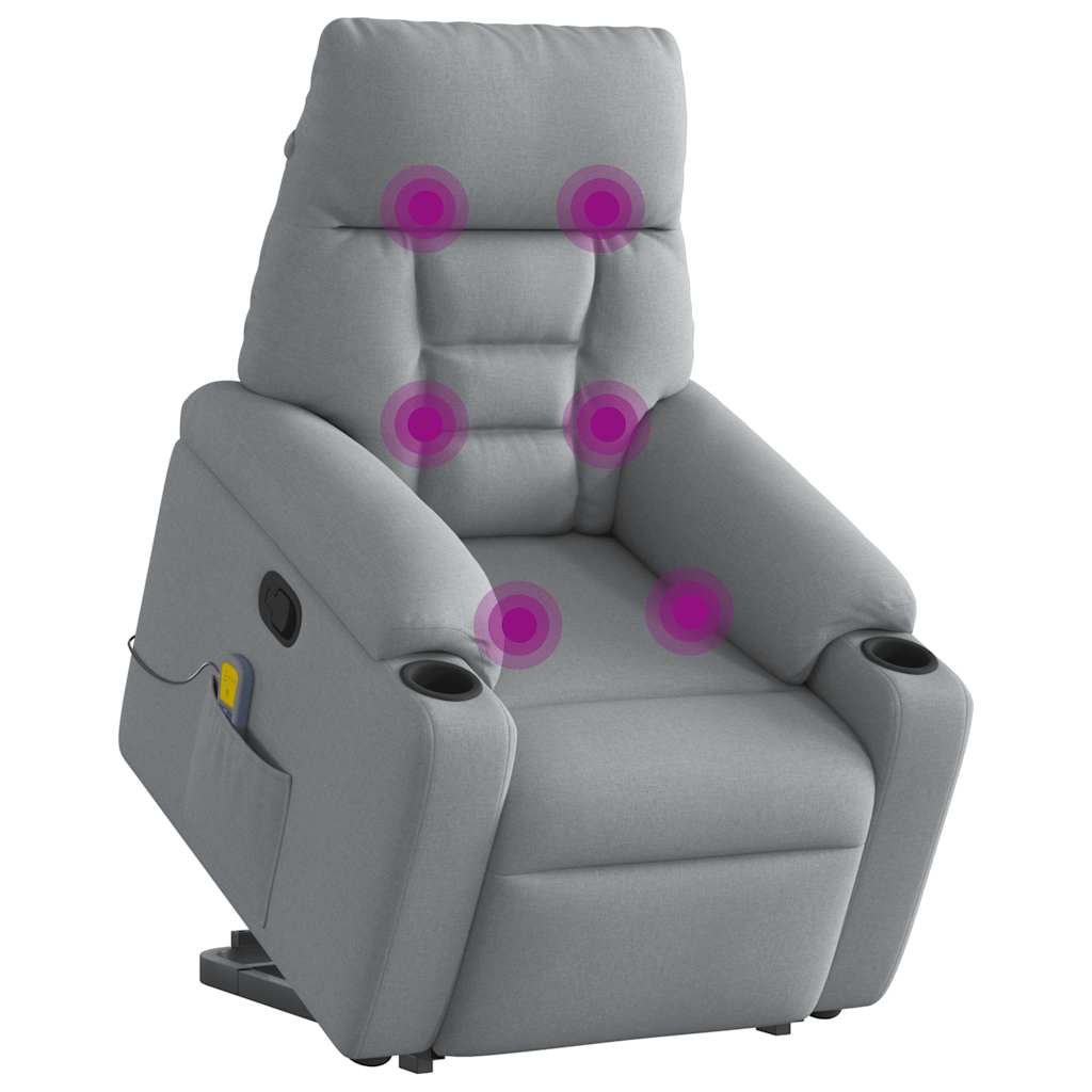 Zvedací Masážní Polohovací Křeslo Světle Šedé Textil